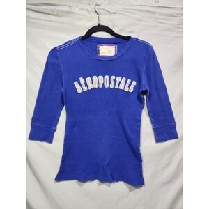 Aeropostale Vintage Y2K Ribbed Blue Henley 3/4 Sleeve Aero 87 Twilight Era Bella